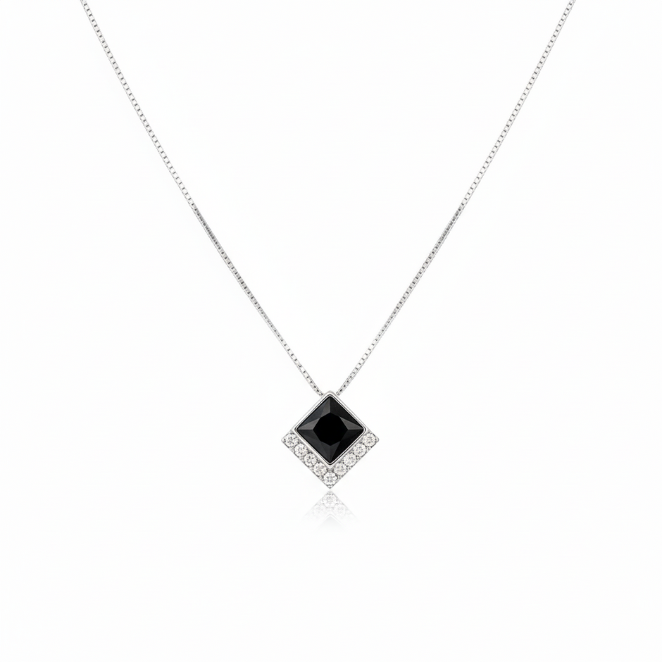 Onyx Style Pavé Square Necklace in 925 Sterling Silver