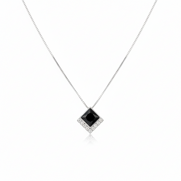 Onyx Style Pavé Square Necklace in 925 Sterling Silver