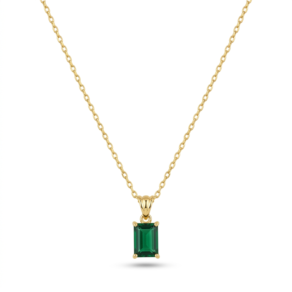 Handmade Emerald Cut Green Necklace 925 Sterling Silver