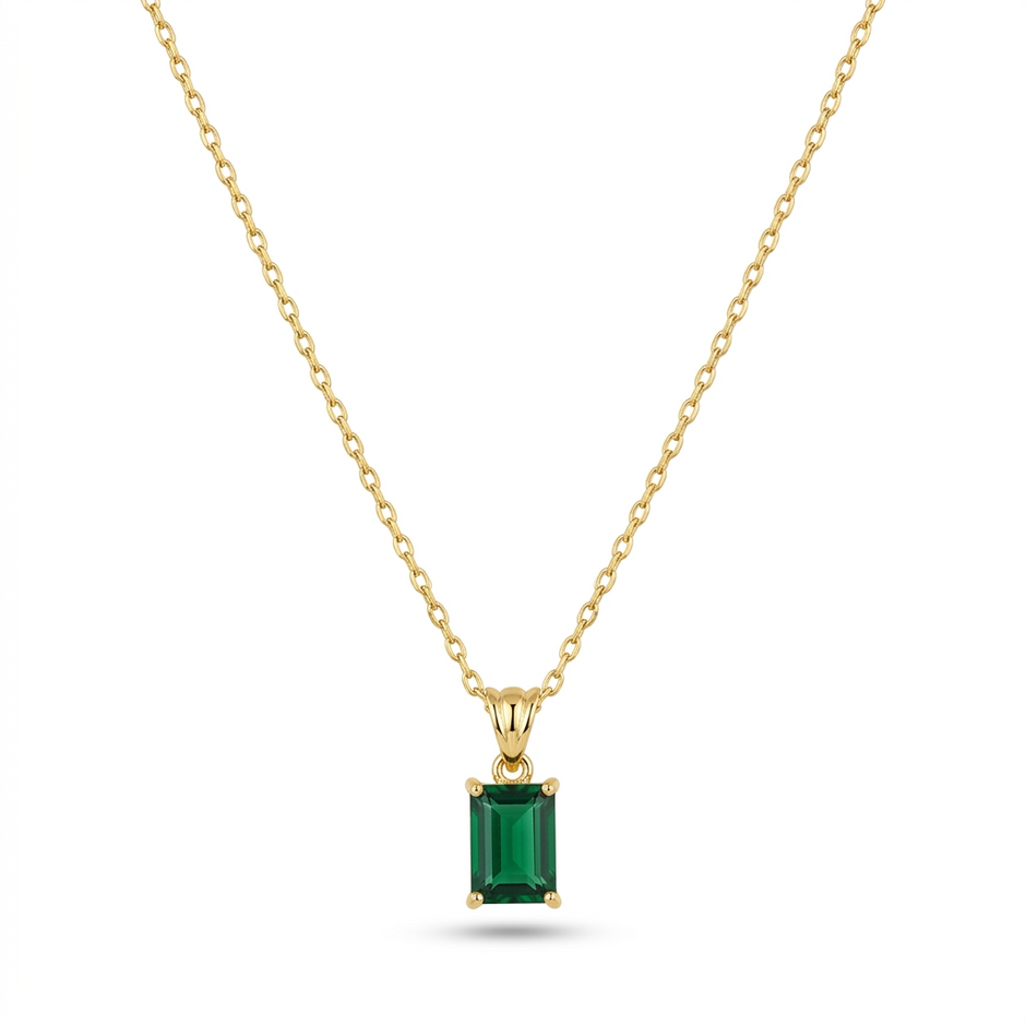 Handmade Emerald Cut Green Necklace 925 Sterling Silver