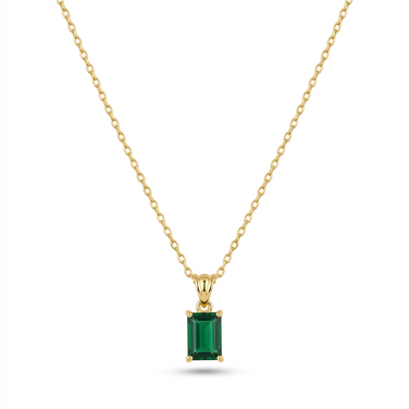 Handmade Emerald Cut Green Necklace 925 Sterling Silver