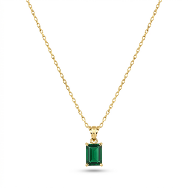 Handmade Emerald Cut Green Necklace 925 Sterling Silver