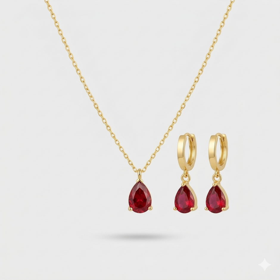 Drop Ruby Jewelry Set 925 Sterling Silver