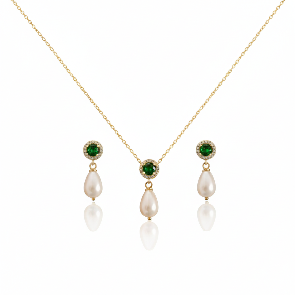 Emerald Green & Pearl Jewelry Set