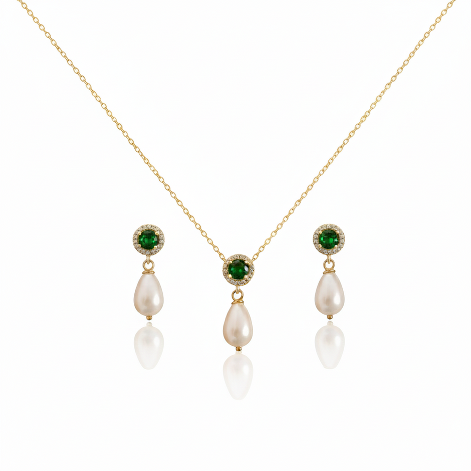 Emerald Green & Pearl Jewelry Set
