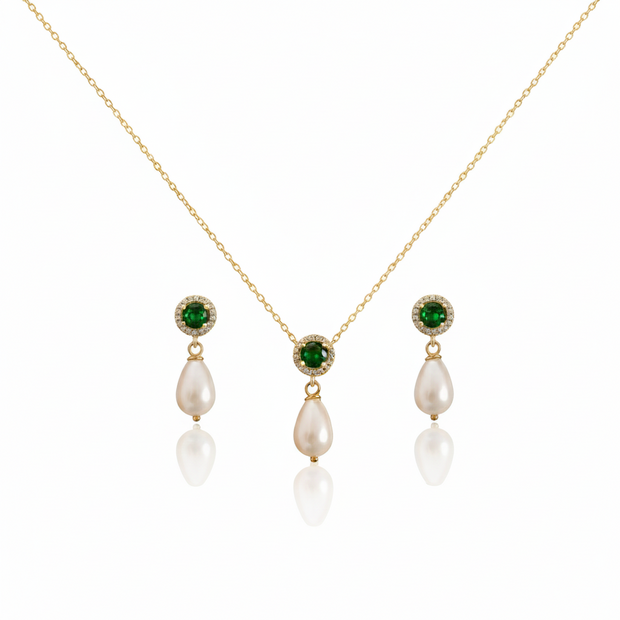 Emerald Green & Pearl Jewelry Set