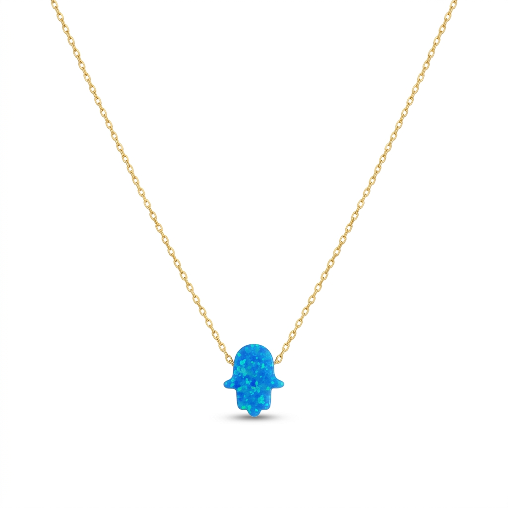 Handmade Turquoise Opal Hamsa Necklace 925 Sterling Silver Chain