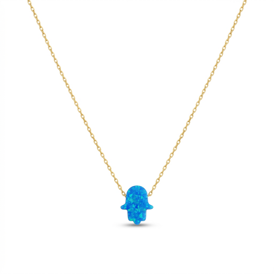 Handmade Turquoise Opal Hamsa Necklace 925 Sterling Silver Chain