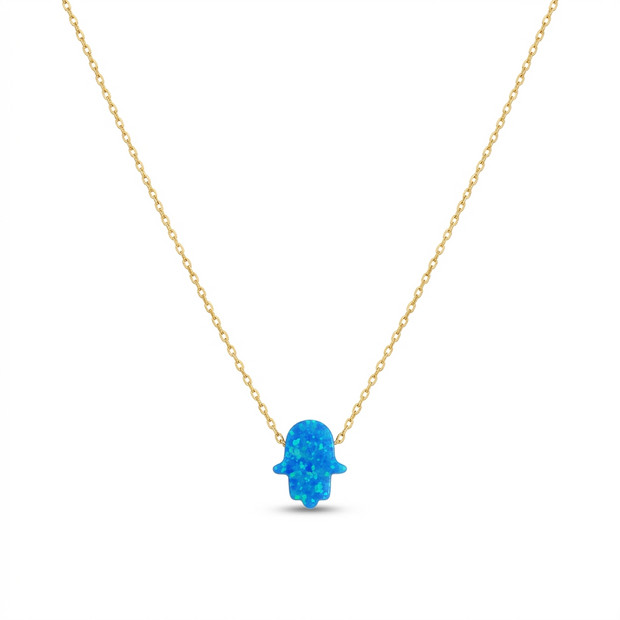 Handmade Turquoise Opal Hamsa Necklace 925 Sterling Silver Chain