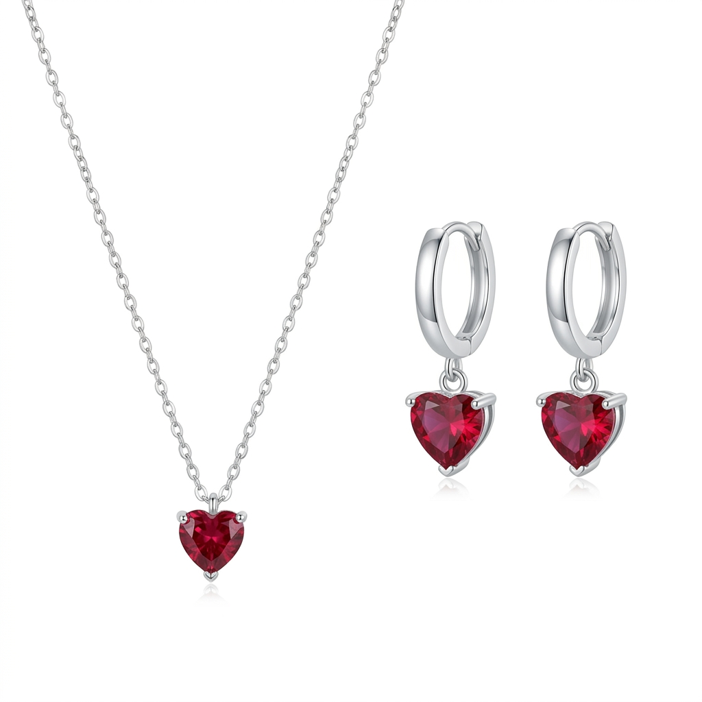 Romantic Red Ruby Heart Pendant Set Personalized Jewelry