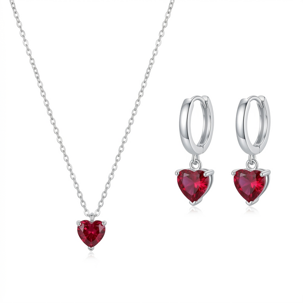 Romantic Red Ruby Heart Pendant Set Personalized Jewelry