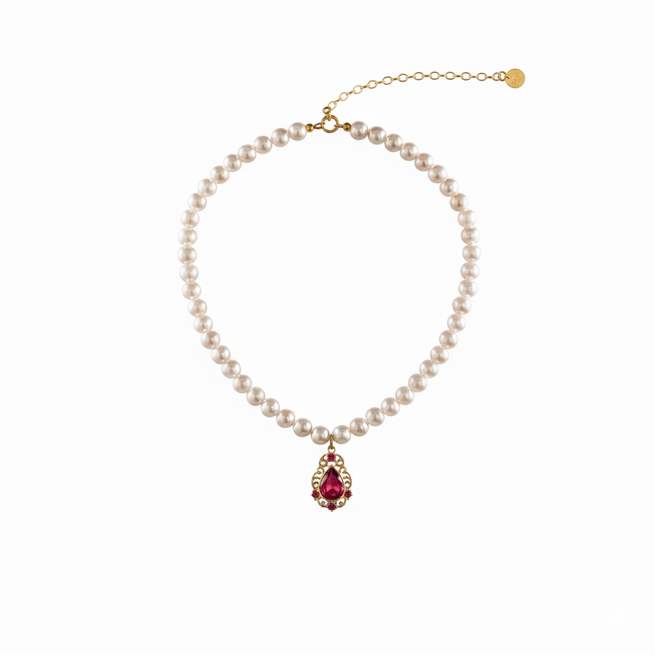 925 Sterling Silver Crystal Pearl Necklace with Zirconia Pendant