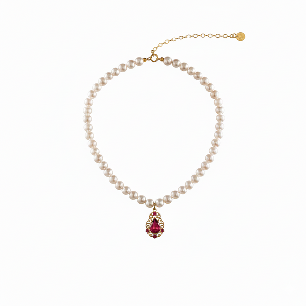 925 Sterling Silver Crystal Pearl Necklace with Zirconia Pendant