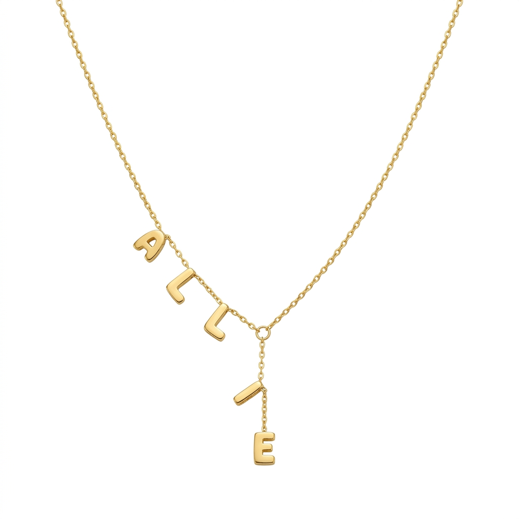 Lariat Name Necklace Handmade 925 Sterling Silver Bubble Letter