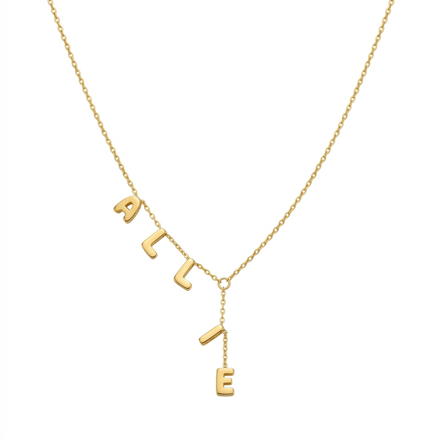 Lariat Name Necklace Handmade 925 Sterling Silver Bubble Letter