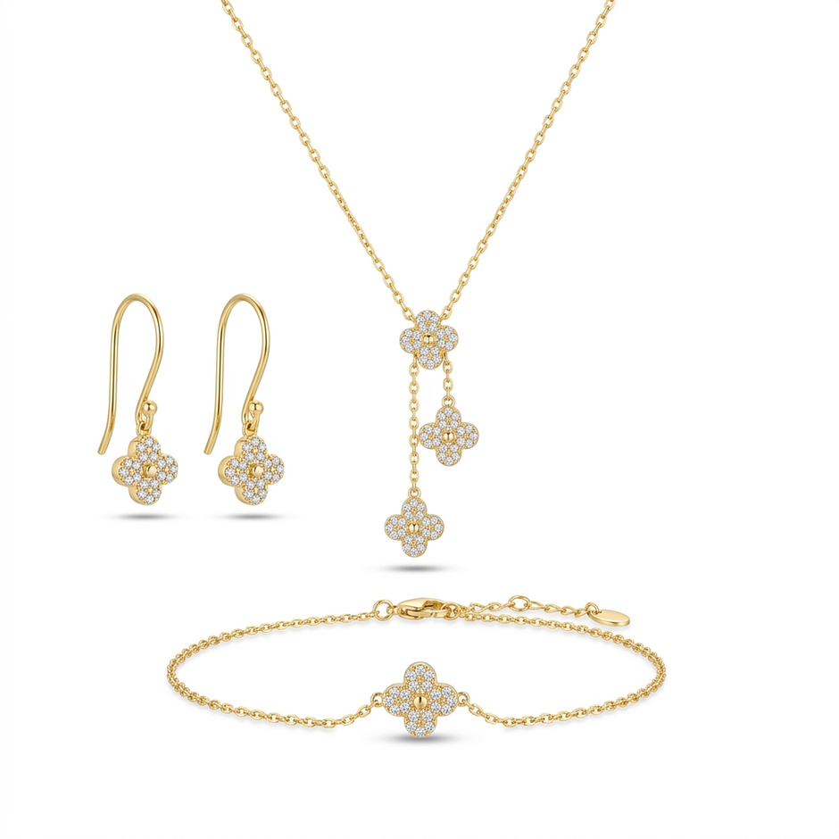 Clover Necklace Bracelet Earrings Set