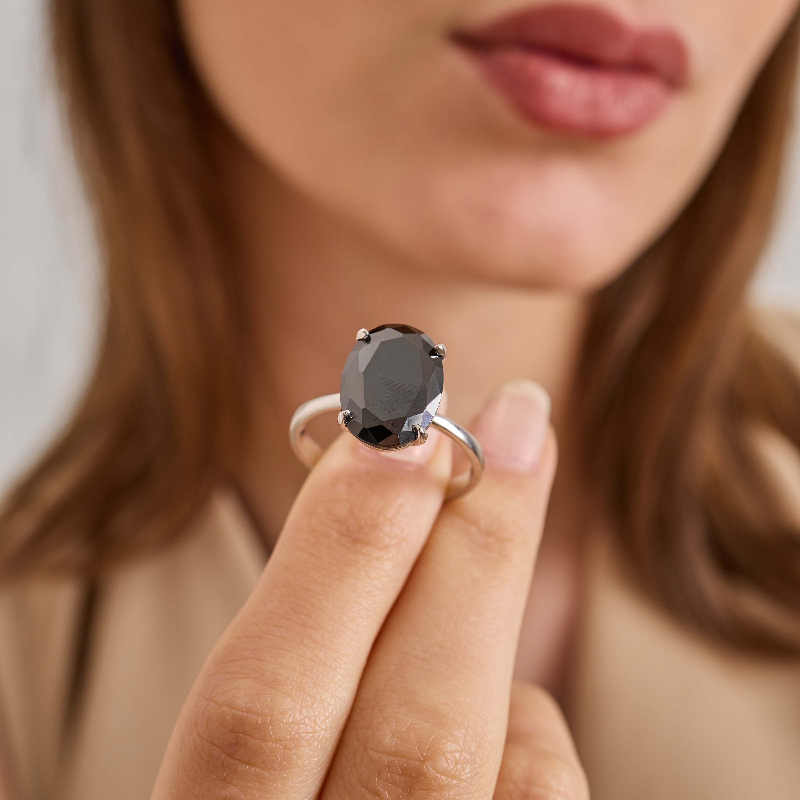 Oval Black Onyx Style Zircon Ring