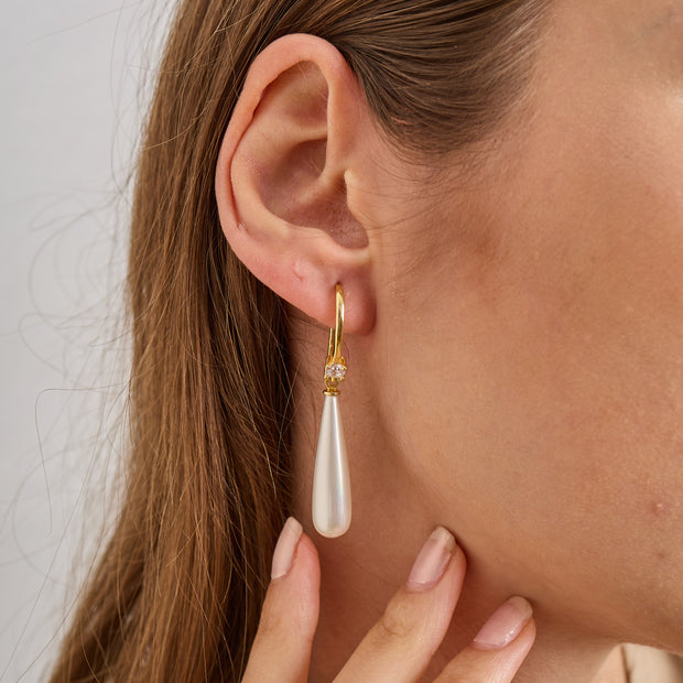 Long Teardrop Pearl Drop Earrings