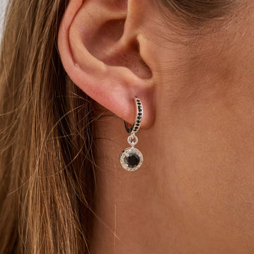 925 Sterling Silver Black Zircon Halo Necklace & Earrings Set