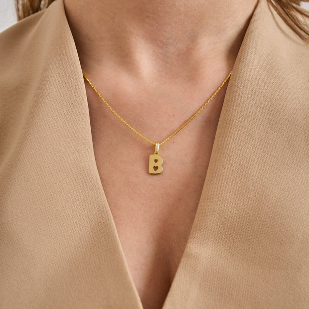 Sterling Silver Personalized Heart Cutout Letter Necklace