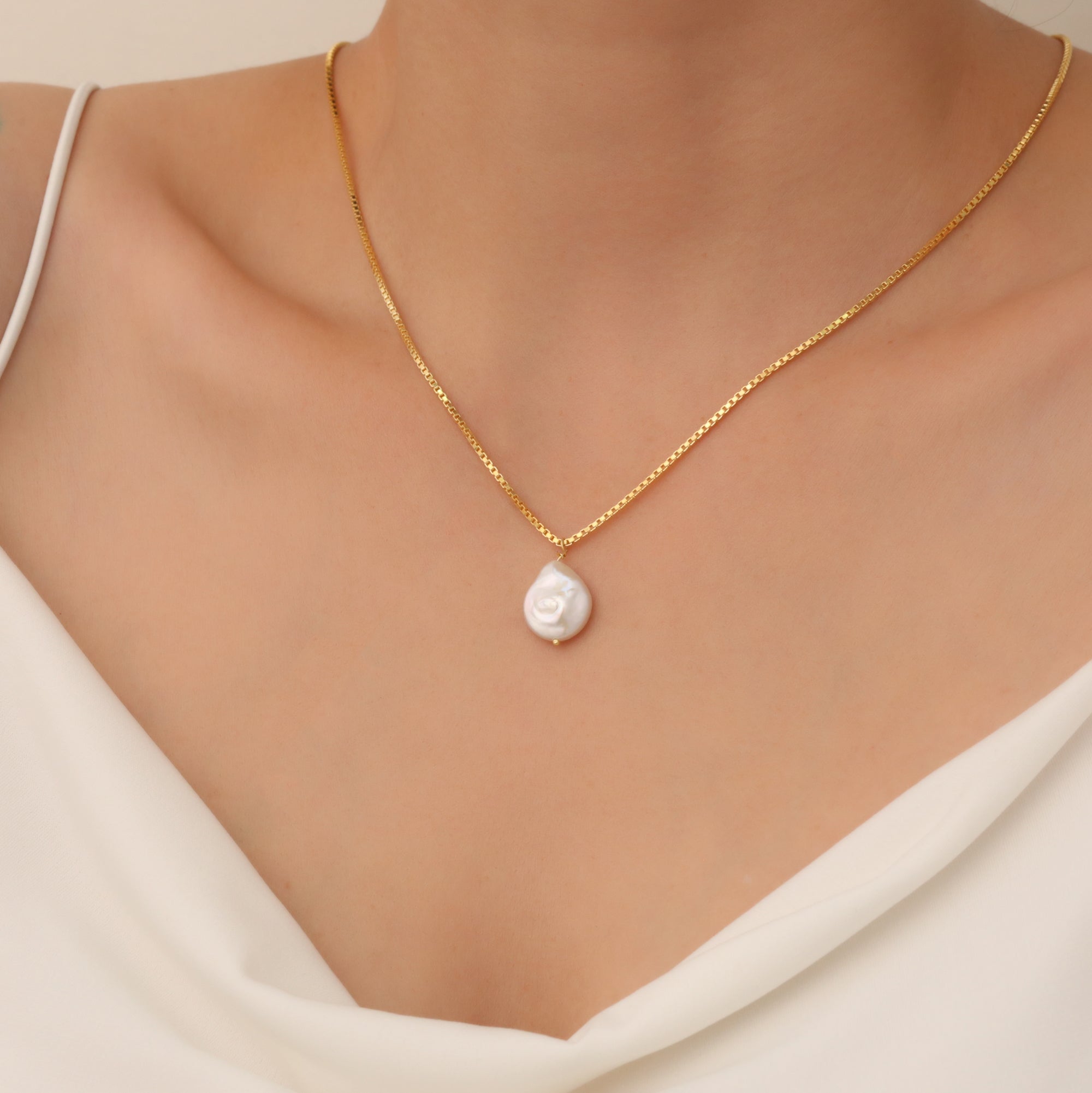 Irregular Baroque Single Pearl Necklace Box Chain Dainty Baroque Pearl Necklace Delicate Real Pear Necklace