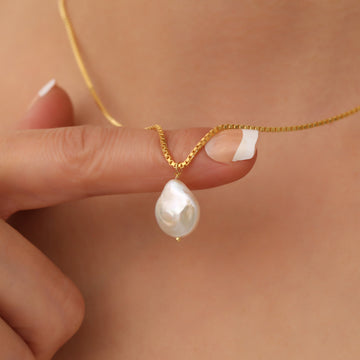 Irregular Baroque Single Pearl Necklace Box Chain Dainty Baroque Pearl Necklace Delicate Real Pear Necklace