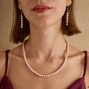 Pink Pearl Necklace & Earrings Set