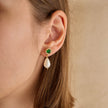 Emerald Halo & Drop Pearl Earrings