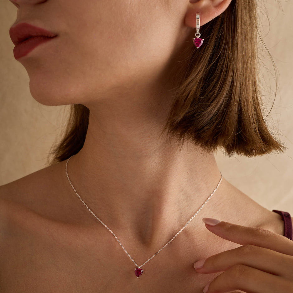 Romantic Red Ruby Heart Pendant Set Personalized Jewelry