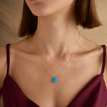 Handmade Turquoise Opal Hamsa Necklace 925 Sterling Silver Chain