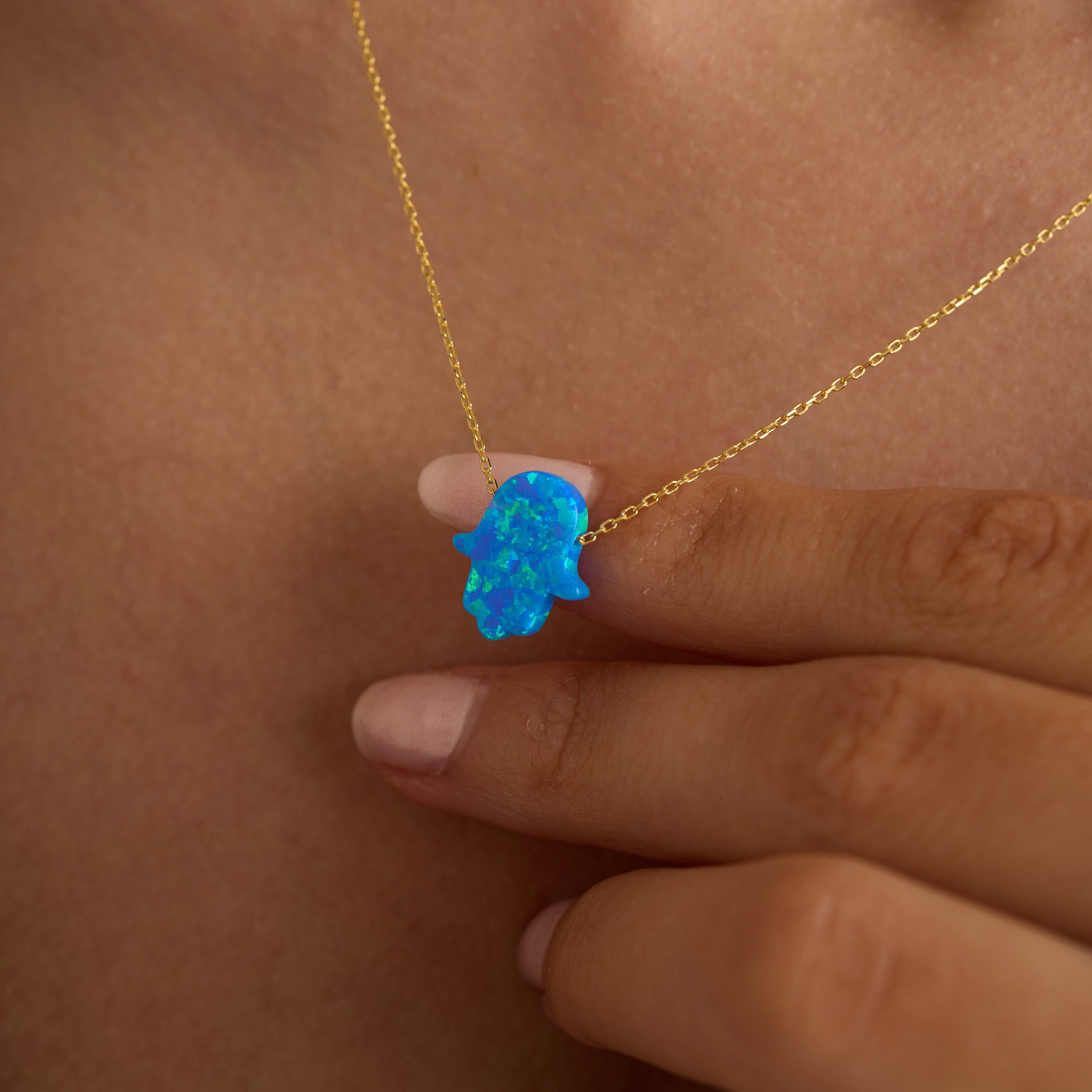 Handmade Turquoise Opal Hamsa Necklace 925 Sterling Silver Chain