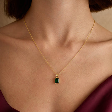 Handmade Emerald Cut Green Necklace 925 Sterling Silver
