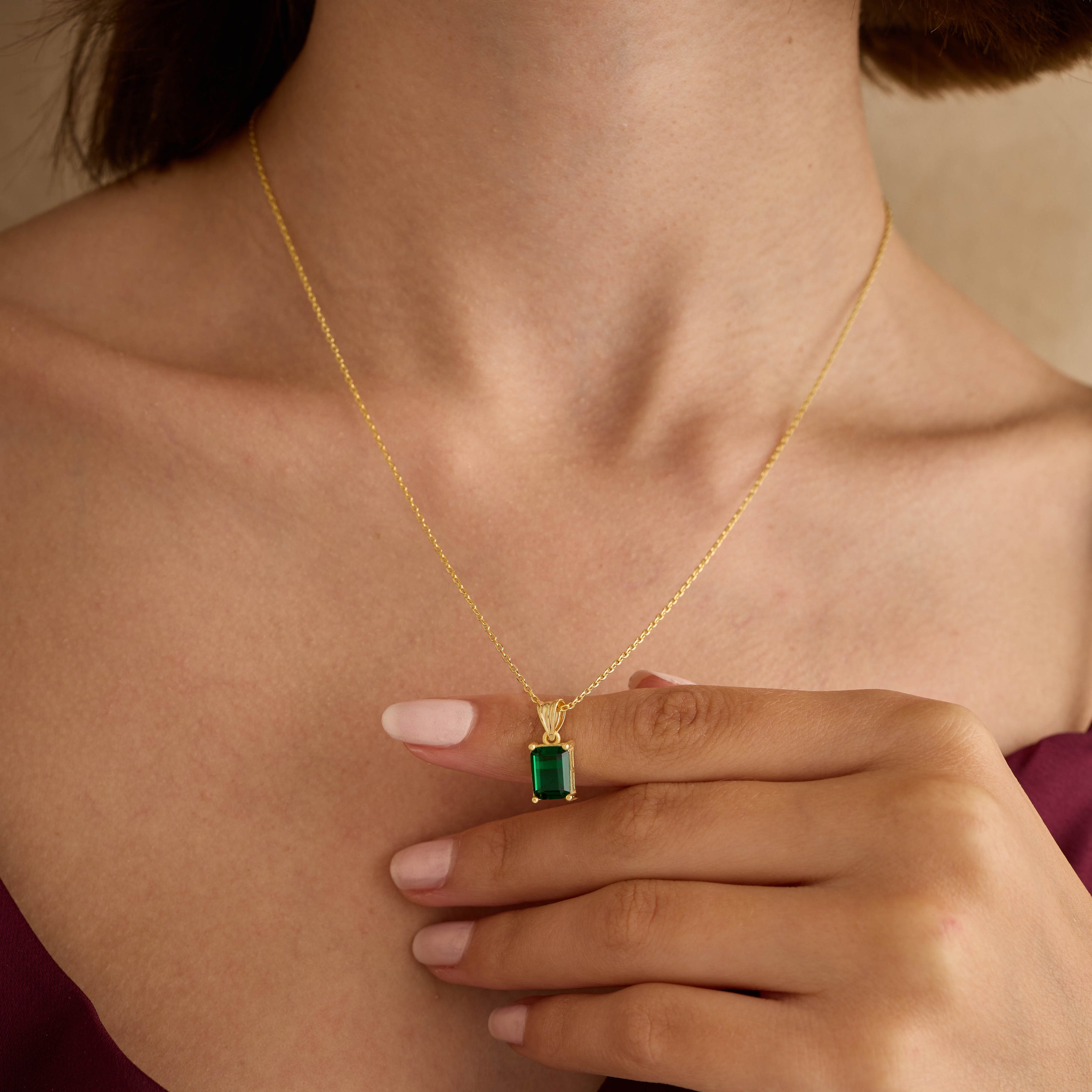 Handmade Emerald Cut Green Necklace 925 Sterling Silver