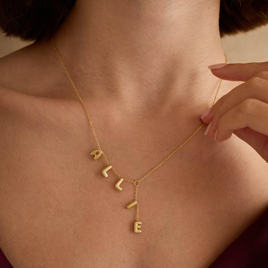 Lariat Name Necklace Handmade 925 Sterling Silver Bubble Letter