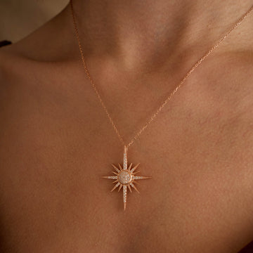 Handmade North Star Pave Necklace 925 Sterling Silver Celestial Compass Pendant