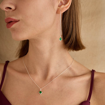 Princess Cut Pave Green Emerald Jewelry Set