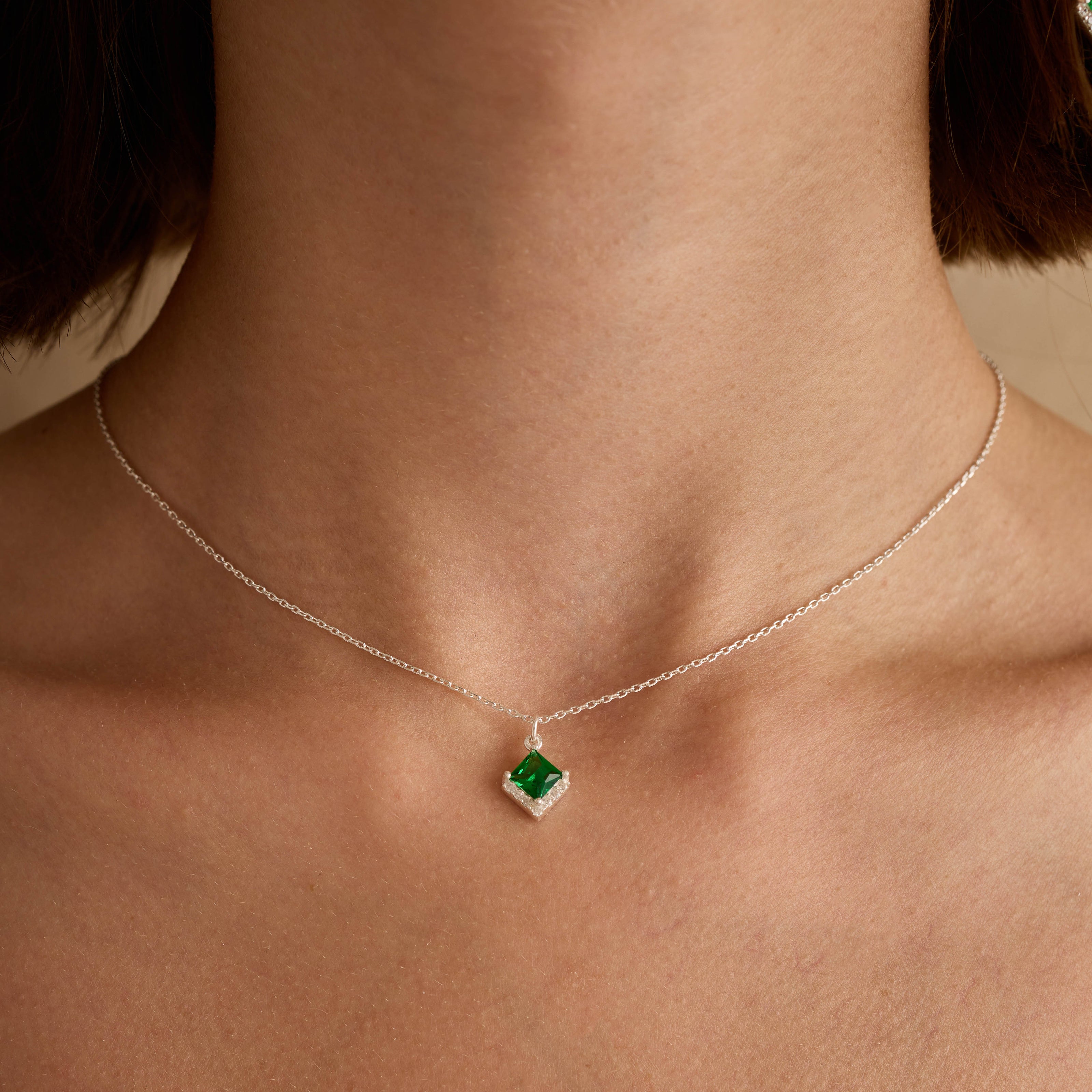 Princess Cut Pave Green Emerald Jewelry Set