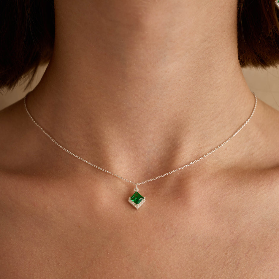 Princess Cut Pave Green Emerald Jewelry Set