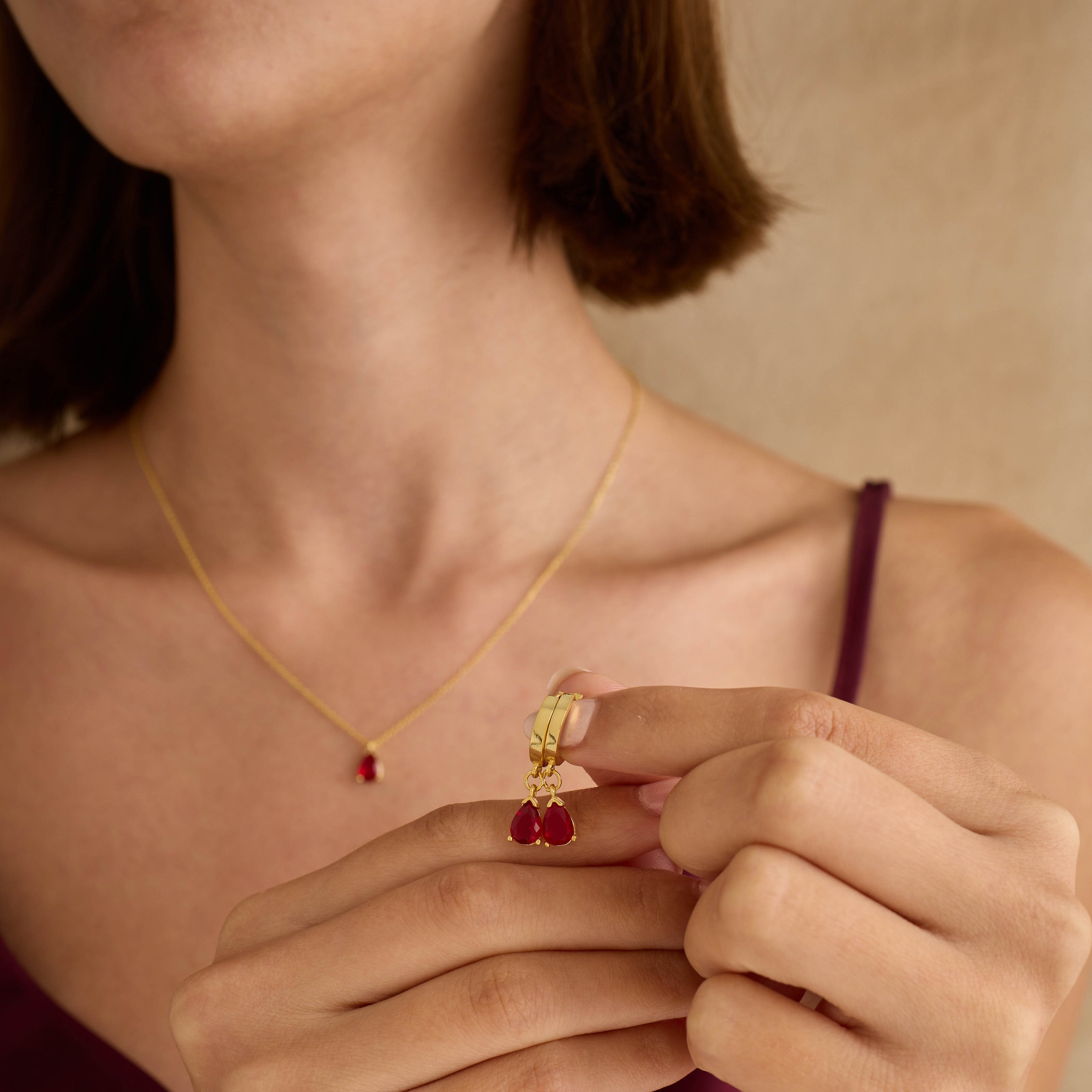 Drop Ruby Jewelry Set 925 Sterling Silver