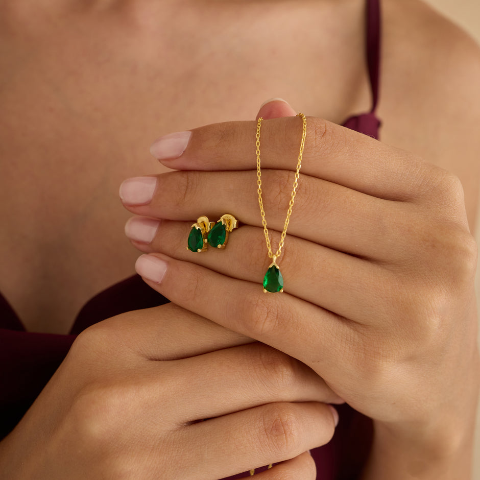 Handmade Emerald Teardrop Set