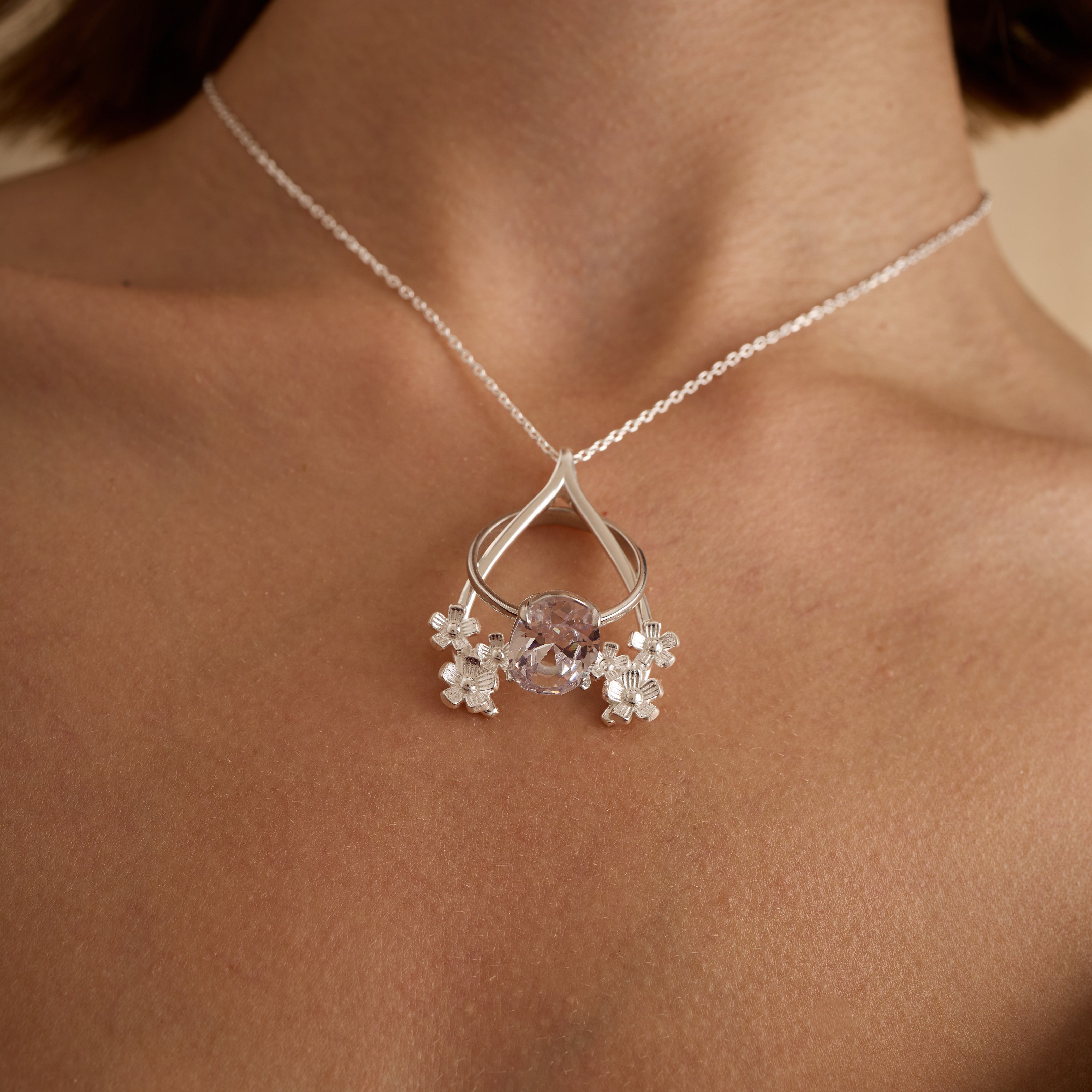 Flower Wishbone Ring Holder Necklace