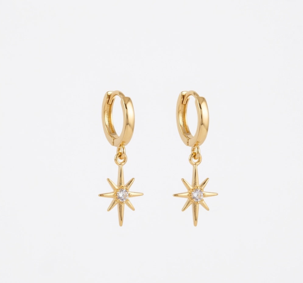 Dainty North Star Dangle Huggie Earrings 925 Sterling Silver