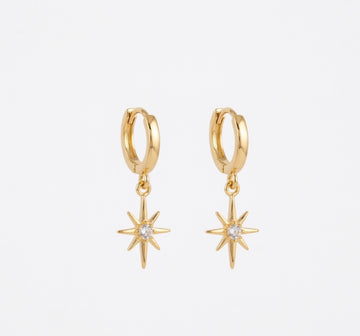 Dainty North Star Dangle Huggie Earrings 925 Sterling Silver