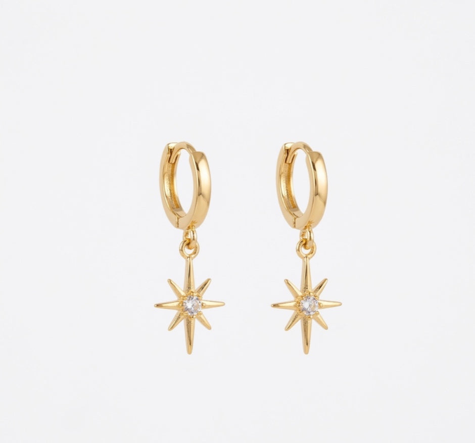 Dainty North Star Dangle Huggie Earrings 925 Sterling Silver