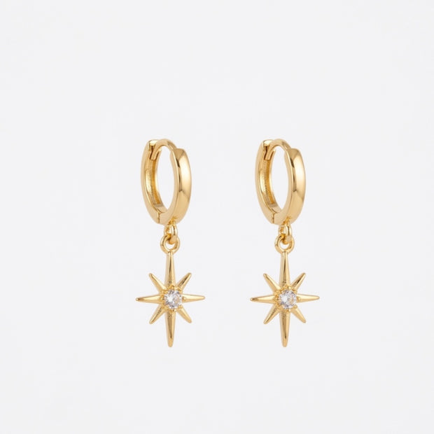Dainty North Star Dangle Huggie Earrings 925 Sterling Silver