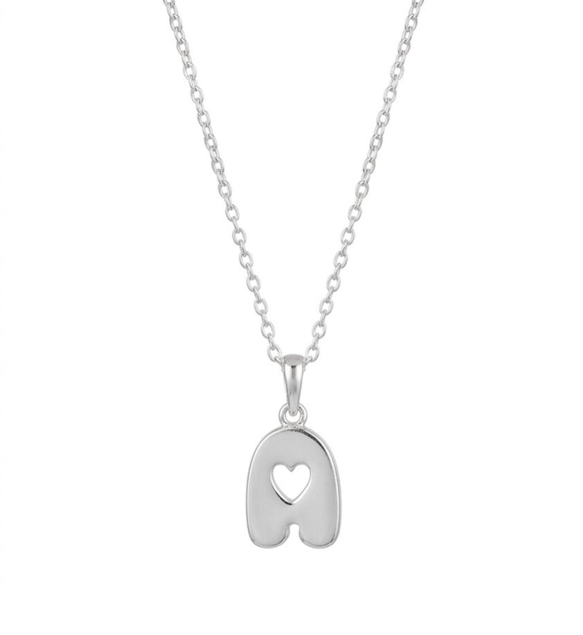 Sterling Silver Personalized Heart Cutout Letter Necklace