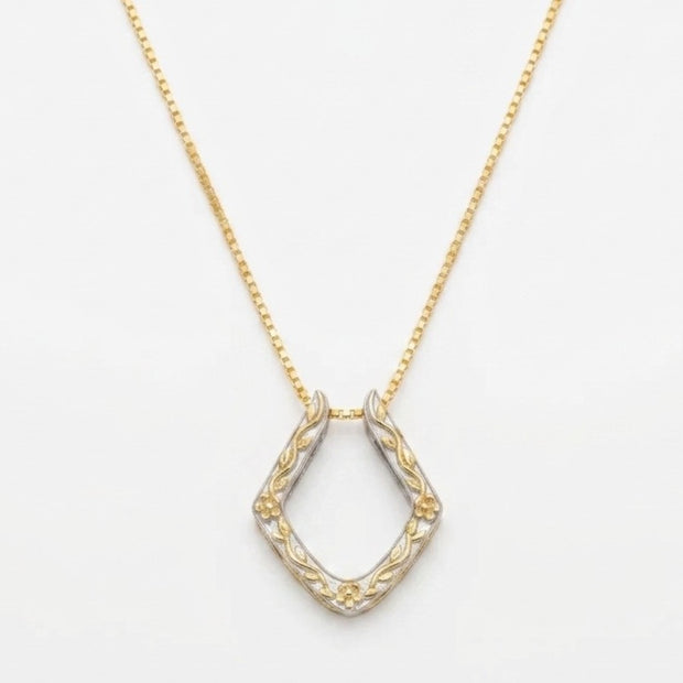 Two-Tone Cottagecore Ring Holder Necklace - 925 Sterling Silver Floral Wedding Band Keeper