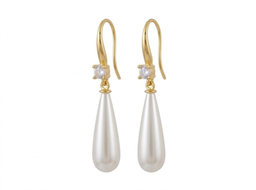 Long Teardrop Pearl Drop Earrings