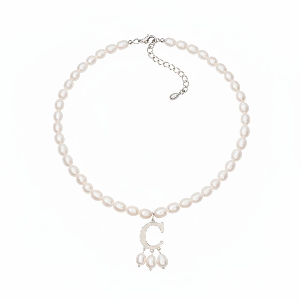 14k Solid Gold Pearl & Initial Necklace