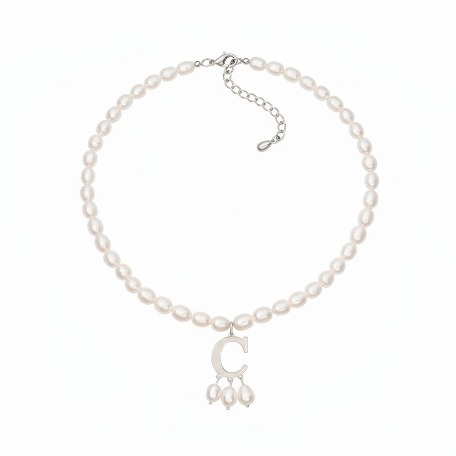 14k Solid Gold Pearl & Initial Necklace
